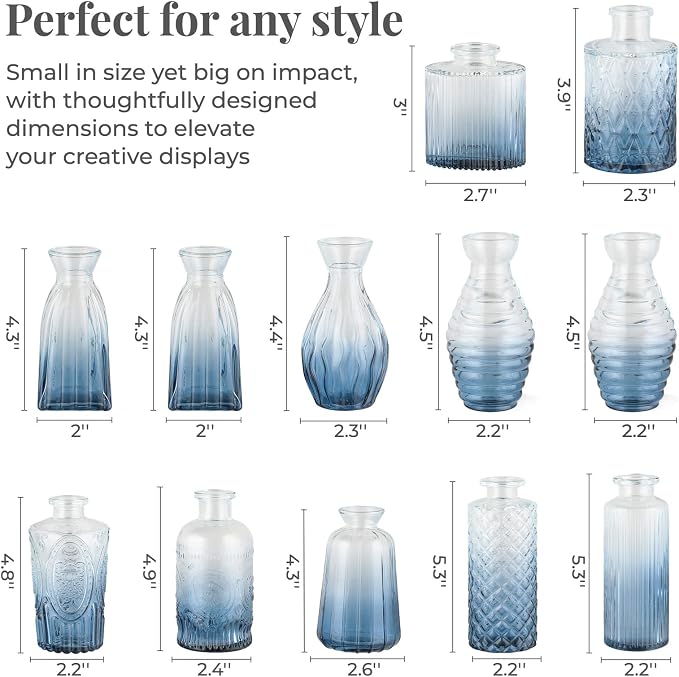 BEAHOT Bud Vase in Bulk - Flower Vases for Wedding Decorations, Glass Vase for Table Decorations, Small Vase for Home, Mother's Day, Centerpieces, Party, Office (32pack,Blue)