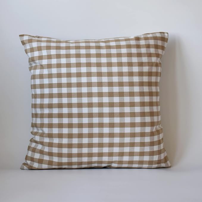 HOPLEE Farmhouse 24x24 Pillow Covers with Buffalo Plaid, Solid Beige, Striped and Gingham Plaid Design 24x24 Inches,4 Pack