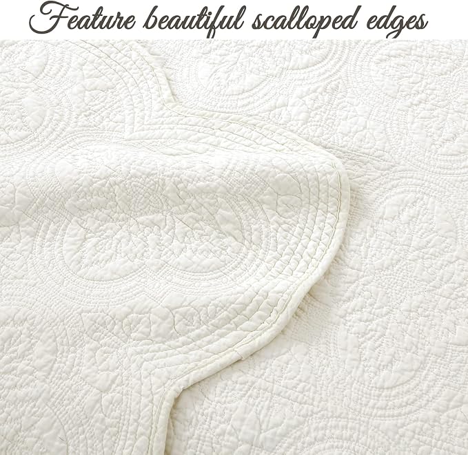 Cozy Line Home Fashions 100% Cotton Medallion Off White Matelasse Embossed Bedding Quilt Set, Reversible Lightweight Bedspread, Coverlet for All Season (Ivory, Oversized Queen - 3 piece)