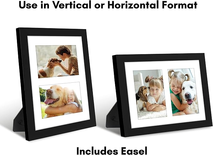Americanflat 4x6 Double Picture Frame with Shatter-Resistant Glass - Fits Two 4x6 Photos or Use as One 8x10 Picture Frame - Signature Collection - Collage Frames for Tabletop and Wall - Black