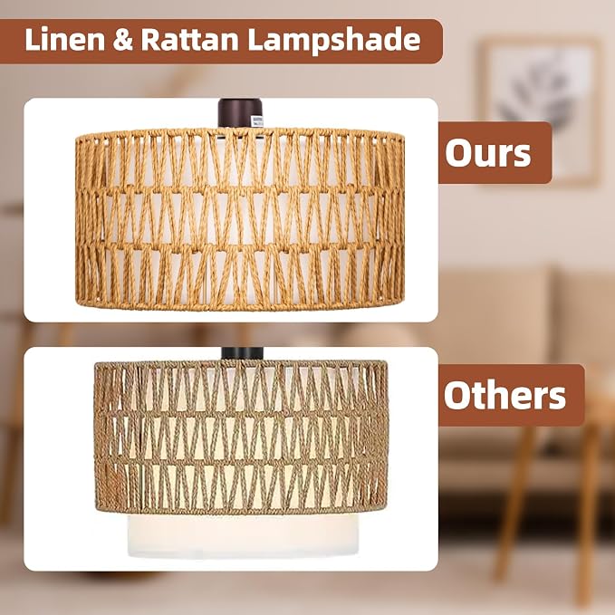 Brilvibera Boho Floor Lamp with Dimmable Bulb Rattan Double Shade Lamp