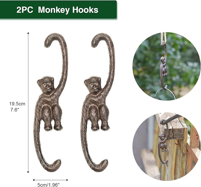 Sungmor Cast Iron Plant Hangers, 2PC 7.9 Inches Monkey Hooks