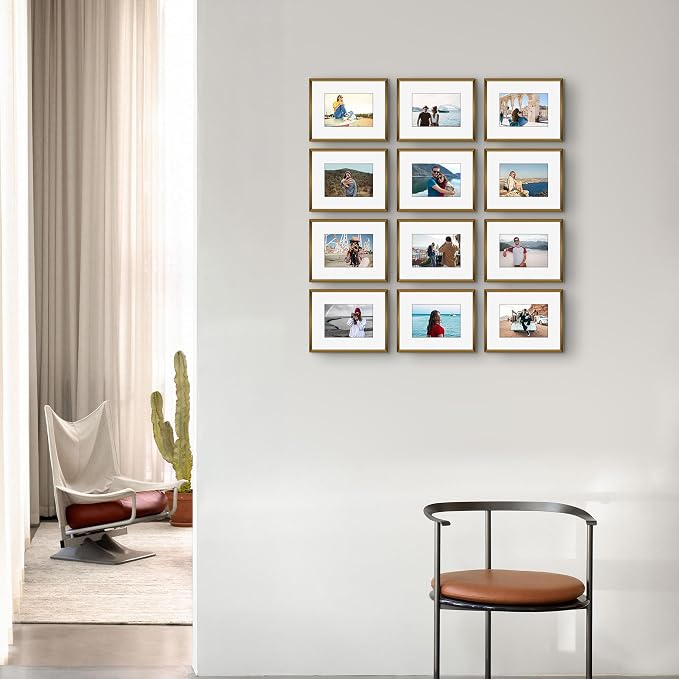 Frametory 12 Pack 8x10 Aluminum Frame with Mat for 5x7 Photo, Bronze