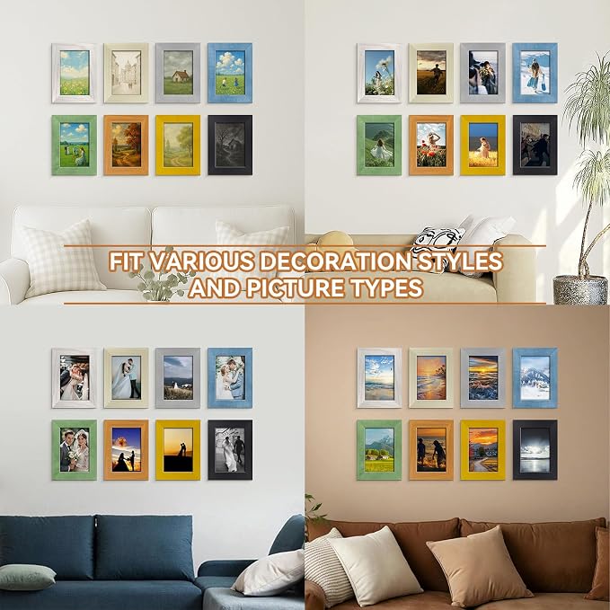 RoseEmber 4x6 Picture Frames Set of 8, Wall Gallery Photo Frames, High-Definition Real Glass, for Tabletop or Wall Hanging