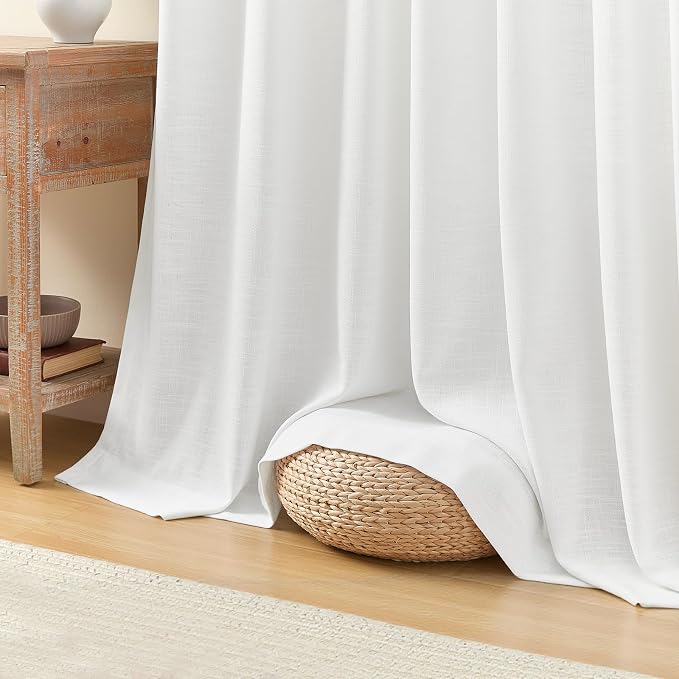 IVAPUPU 102 Inch Pinch Pleated Sheer Linen Blend Curtains for Living Room | Light Filtering, Bedroom, Pinch Pleat, Hooks Rings, Ceiling to Floor, Memory Shape, Farmhouse, Snow White, W40xL102, 2 Panel