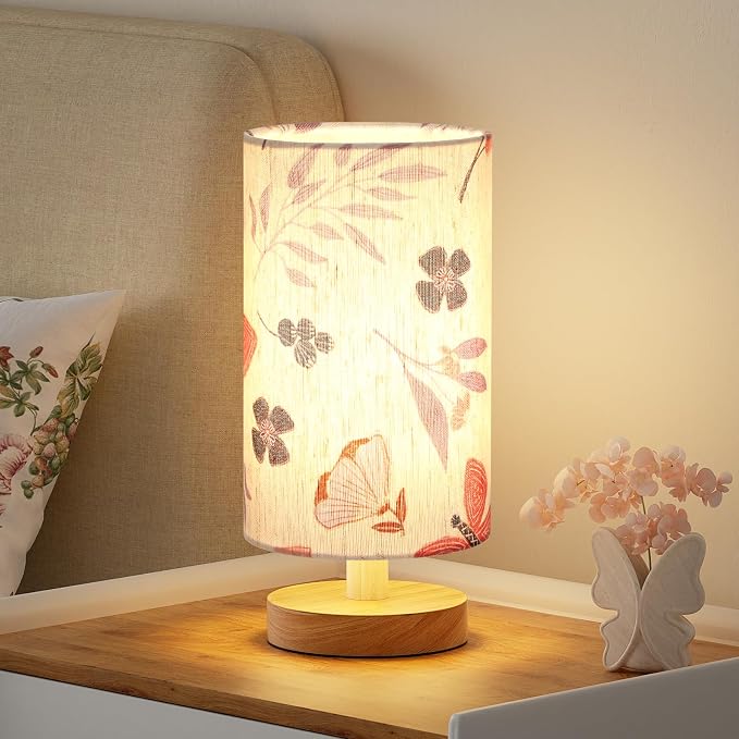 Fenmzee Small Table Lamps (Butterfly Cream Shade, 9" Inline Control)