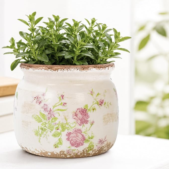 Dosayes Vintage Plant Pot, Pink, 6.29 inch Ceramic Flower Pot