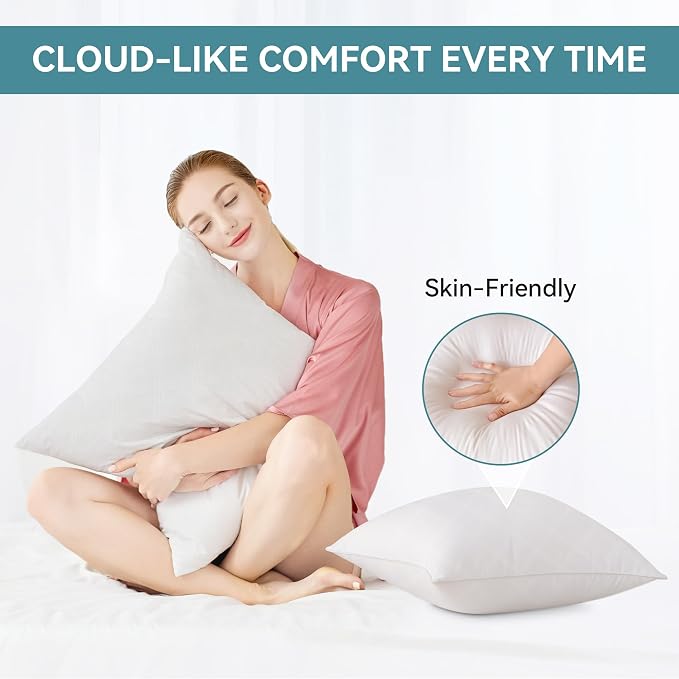 Oubonun 20x20 Throw Pillows Inserts Pack of 2, Decorative White Square Pillow Inserts, Premium Fluffy Pillow Insert Pair for Sofa Couch Living Room