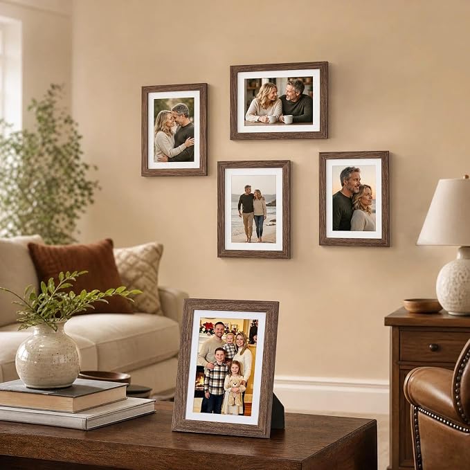 5x7 Picture Frame-Walnut Photo Frame,4x6 Mat,Tempered Glass,Engineered Wood