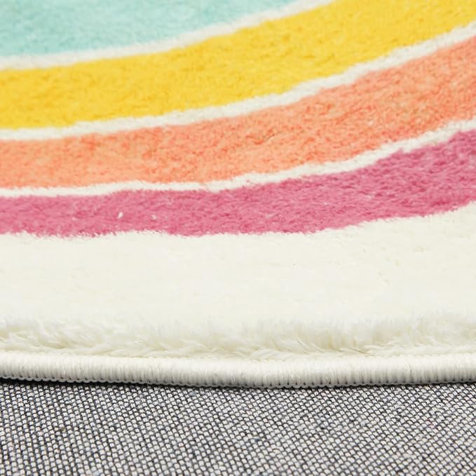 Topotdor Rainbow Area Rug,Machine Washable Boho Rug,47" Round | Colorful Reading Corner Rugs Ideal for Bedrooms,Classrooms
