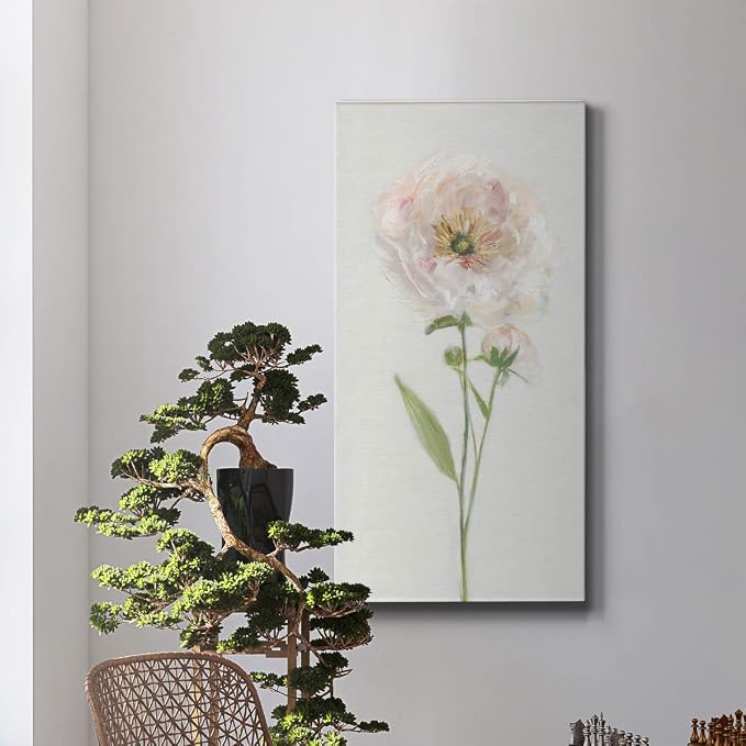 Renditions Gallery Canvas Floral Wall Art Modern Decorations Paintings Single Stem Peony Glam Romantic Artwork Canvas Wall Hanging for Bedroom Office Kitchen Prints - 20"x40" LT43