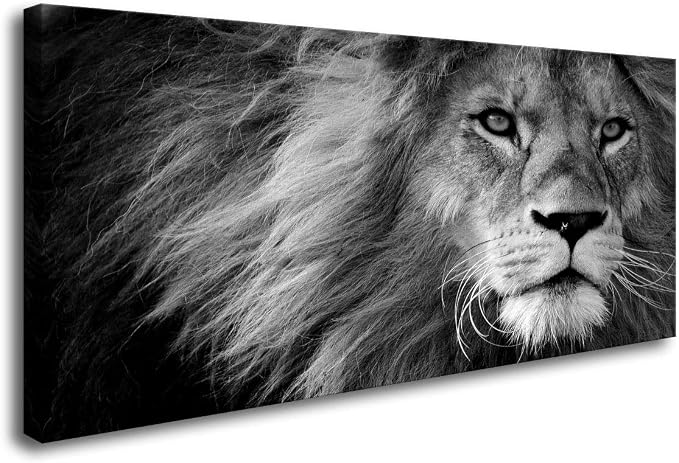Baisuart-D0162 Canvas Prints Wall Art Grey lion Stretched Canvas Wooden Framed for living Room Bedroom and Office