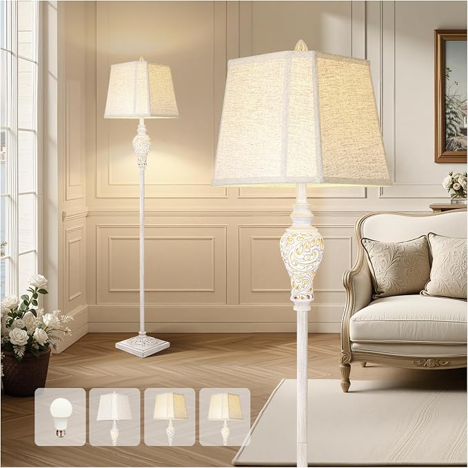 LuxSight Collection Floor Lamp with Nightlight, 65" Tall, Washed White
