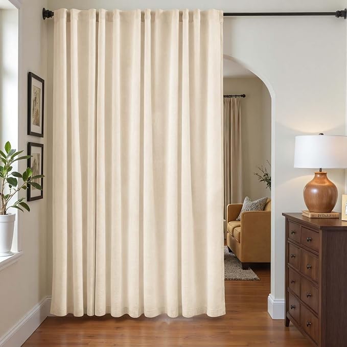 jinchan Lined Linen Curtains Extra Wide Back Tab 100x84 Inch 1 Panel Beige | Light Filtering Curtains with White Privacy Liner, Cottage Core Farmhouse Curtains for Living Room, Rod Pocket 84 Inch Length