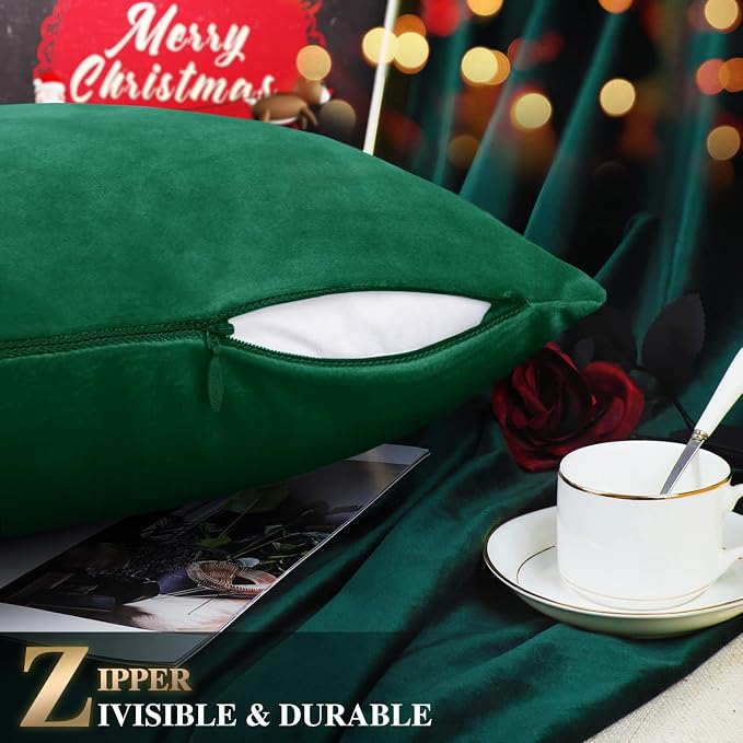 BRAWARM Christmas Pillow Cover 18 X 18 Inches, Christmas Green Reindeer Embroidered Pillow Cover, Soft Velvet Decorative Throw Pillow for Couch Bed Sofa Living Room Home