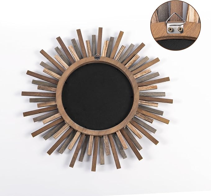 18 Inch Boho Sunburst Mirror, Decorative Rustic Farmhouse Wall Decor for Living Room, Bedroom, Bathroom, Hallway - Tricolor Wood Frame