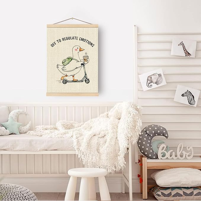 Boat Wades Funny Mental Health Goose Wall Art Poster Hanger Frame, Off to Regulate Emotions Coffee Scooter Goose Wall Decor for Kids Room Therapy Counselor Office Classroom, 12x16 Inch