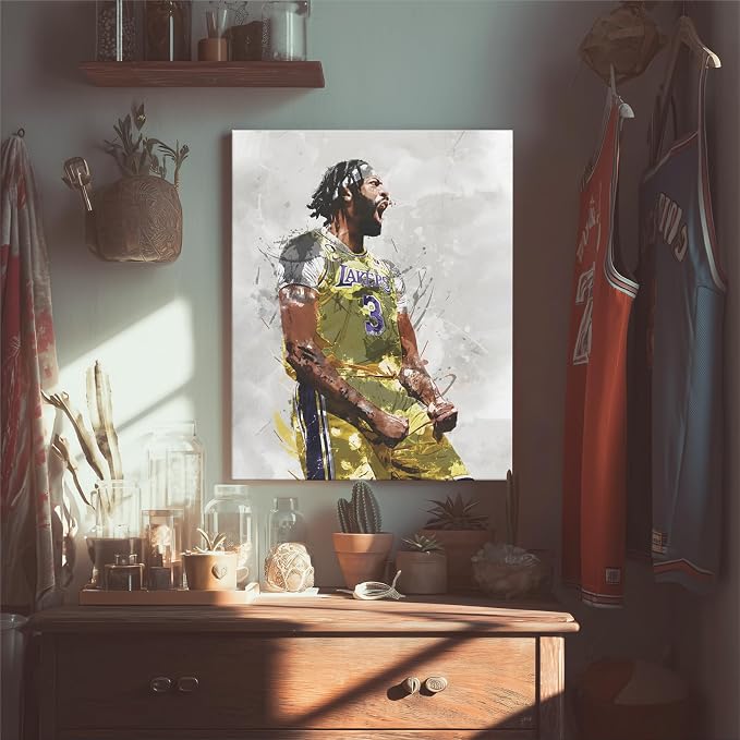 Anthony Davis Basketball Canvas Wall Art, Sports Player Poster, 12x16 Inch | Abstract splash ink athletic artwork, motivational sports wall decor for teen boys room, bedroom, living room, gym or office
