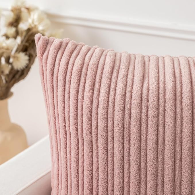 Kevin Textile Striped Corduroy 20”x20” Pillow Covers 2 Pack, Baby Pink