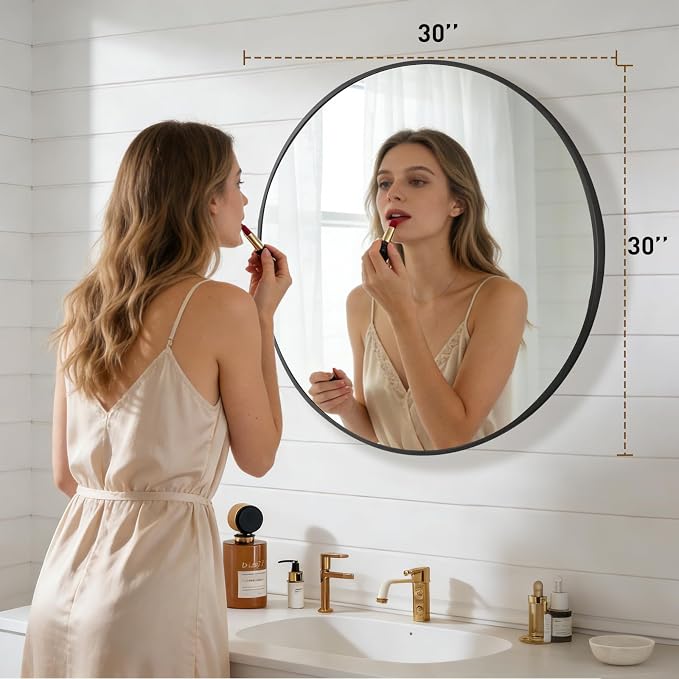NEWBULIG Bathroom Mirror, Wall Mirror with Aluminum Alloy Thin Frame, Bathroom Mirrors for Over Sink, Bedroom, Living Room, Entryway