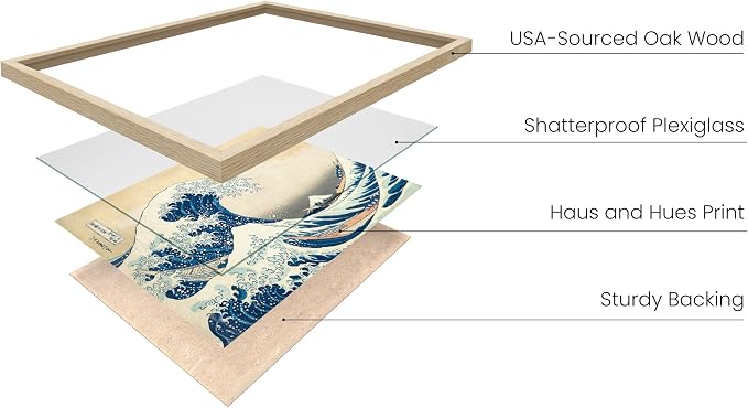 HAUS AND HUES Japanese Traditional Art - Hokusai Classic Kanagawa Wave Print, The Great Wave Poster Japanese Art Wall Decor, Japan Poster Wave Wall Art, Japandi Wall Art (Beige Frame, 16x20)