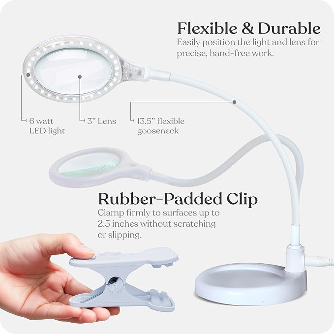 Brightech LightView Pro Flex 2 in 1 Magnifying Desk Lamp, 2.25x Light Magnifier, Adjustable Magnifying Glass with Light for Crafts, Reading, Close Work