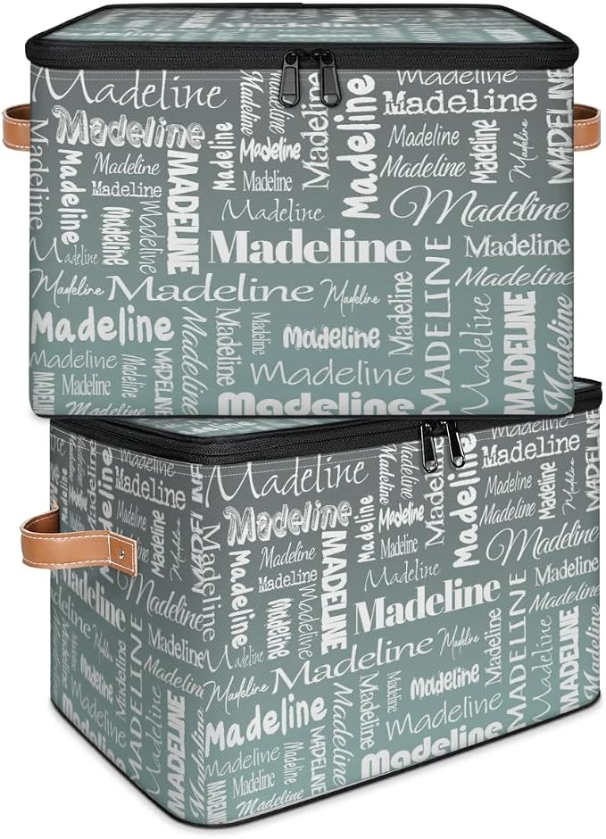Personalized Name Storage Basket, Custom Keepsake Box, Grey Green