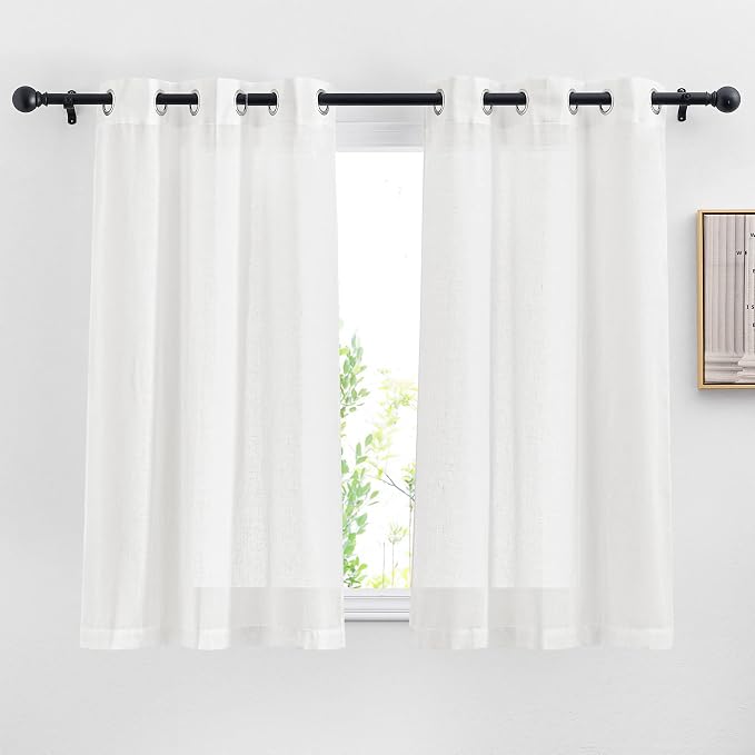 NICETOWN 45 inch Curtains White Semi Sheer, Grommet Light Filtering Window Treatments Privacy Drapes Casual Rustic Style for Kitchen/Bedroom, W29 x L45, 2 Panels