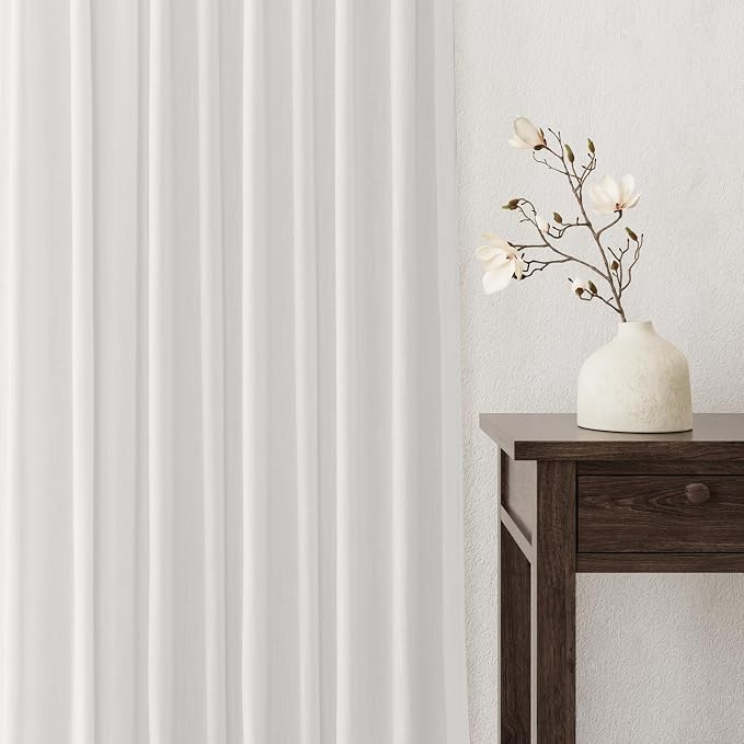 Jowels Off White Linen Curtains 108 Inch Long 2 Panels for Living Room | Light Filtering Semi Sheer Curtain, Back Tab Pocket Pleated Look, Boho Farmhouse Textured Privacy Drapes for Bedroom Window