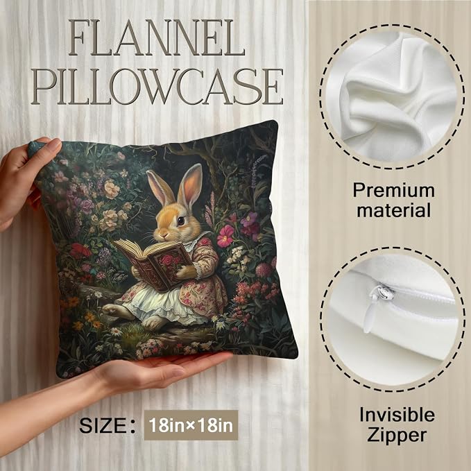 YOU FOUND ME Vintage Rabbit Flowers Decorative Throw Pillow Cover William Morris Inspired- Vintage Flower Gift Art Farmhouse Cushion Pillowcase for Sofa Couch Bed Outdoor Living Room Home Decor