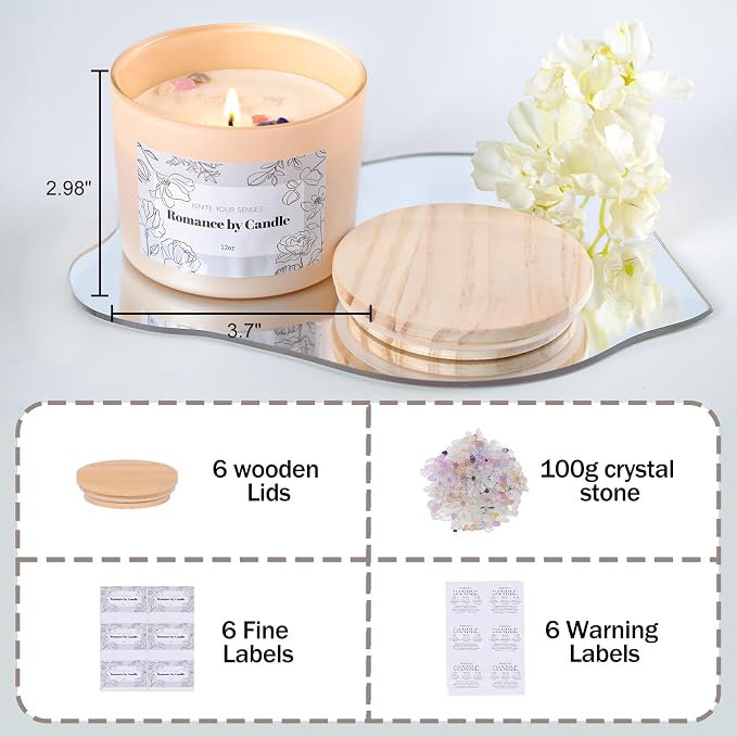6 Pcs 12oz Assorted Camel Glass Candle Jars with Lids & Crystal Rocks