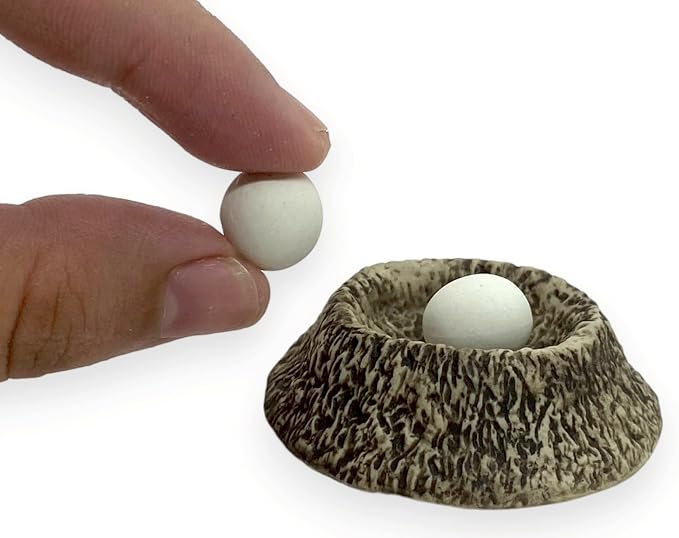 WitnyStore Tiny 1⅞" Ostrich Eggs in Nest African Flightless Bird Figurine - Miniature Hand Made Ceramic Birds Porcelain Animals Cute Decorative Figures Collectible Figurines for Terrarium Décor Gifts