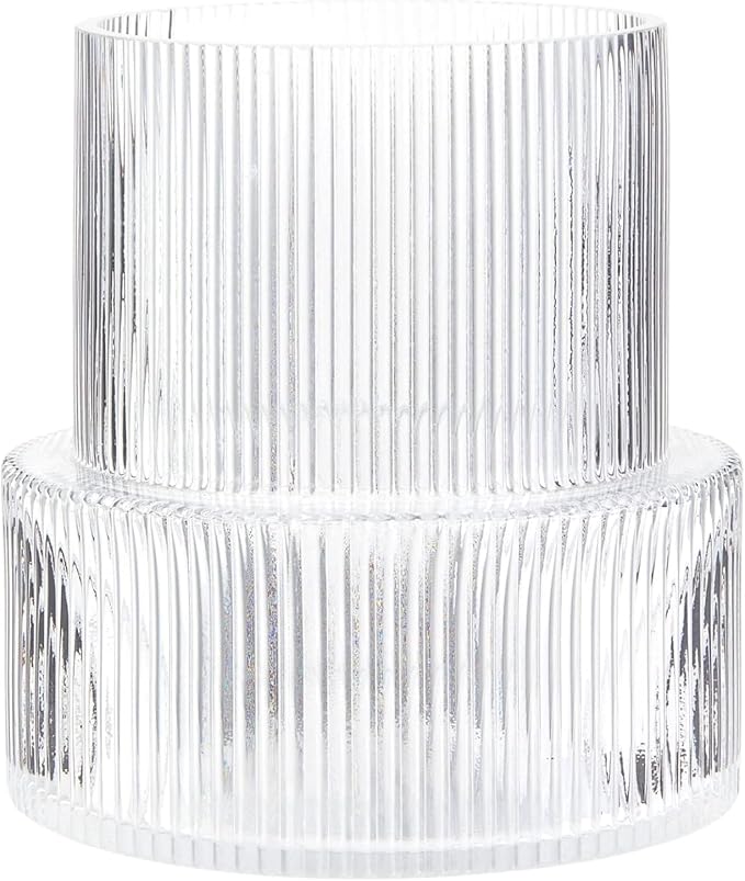 Ribbed Glass Vase, Flower Vase, Fluted Clear Vases for Flowers, Modern Vases for Living Room, Dining Table, Entryway, Shelf, Wedding, Office, Coffee Table, Birthday, 7.5 Inches