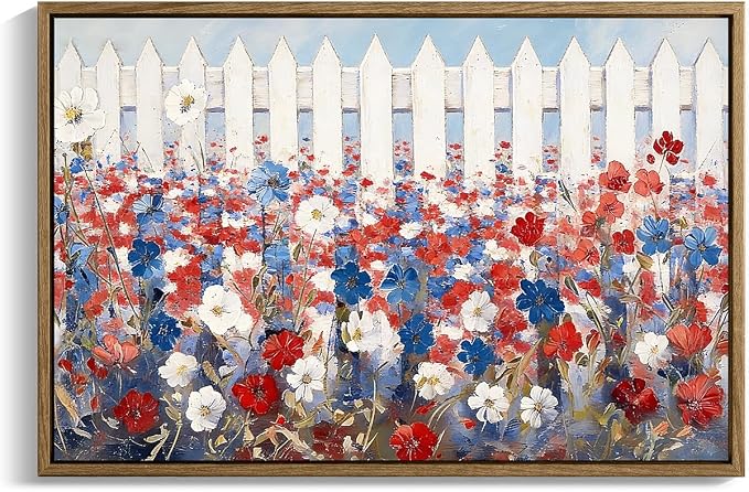 American Flag Framed Canvas Wall Art, 4th of July Patriotic Canvas Prints | Vintage Rustic Landscape Poster Print, Independence Day Wall Decor for Bedroom Living Room Dining Room Office 20×24in