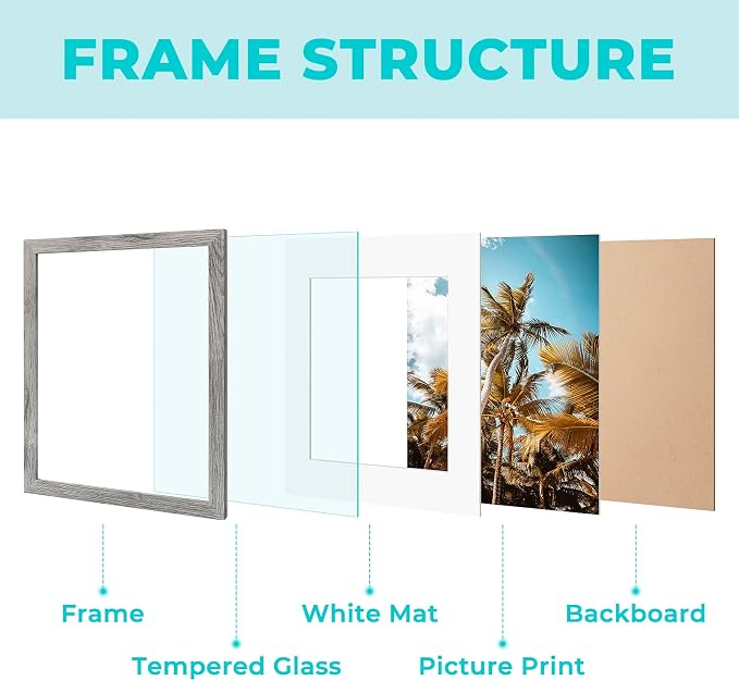 Frametory 6 Pack 16x24 Grey Picture Frame with Real Glass Mat for 12x18