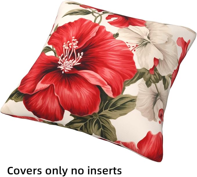 Red Floral Throw Pillow Covers 18x18 inch Set of 4 Hibiscus Flowers Chinoiserie Pillow Cases Spring Decorative Cushion Covers for Sofa Couch Bed