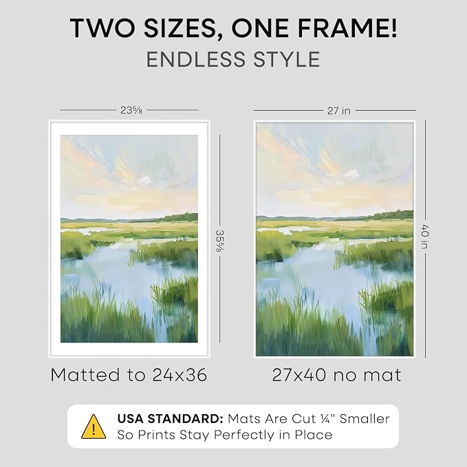 Homeforia 27x40 White Poster Frame, High-End Metal, 24x36 Mat, Glass