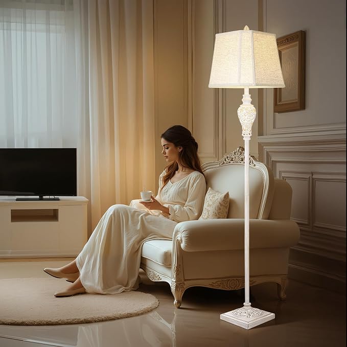 LuxSight Collection Floor Lamp with Nightlight, 65" Tall, Washed White