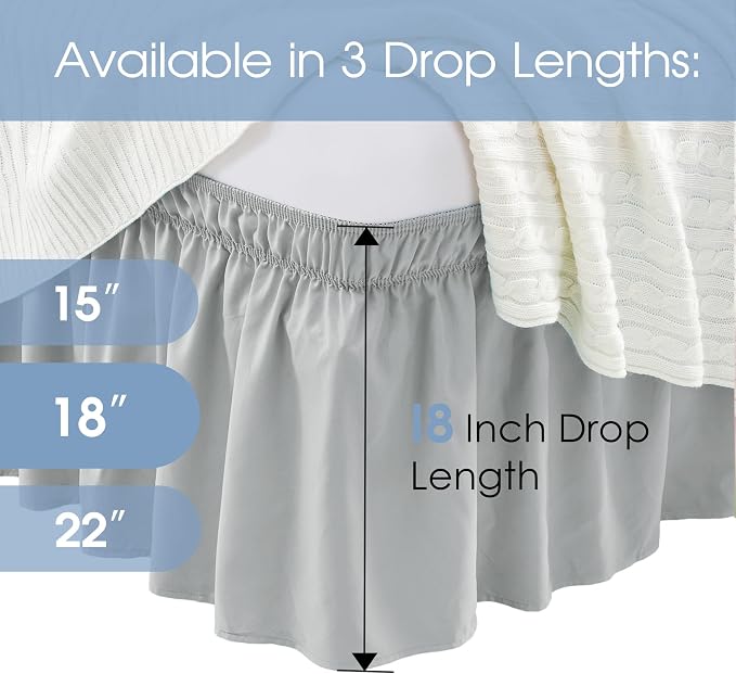 FreshCulture King Bed Skirt, Dust Ruffle for King Size Bed, Easy Fit with 18-Inch Tailored Drop, Elastic Wrap Around Bed Skirt King Size, Hotel Quality Bed Skirts for Adjustable Bed (Light Grey)