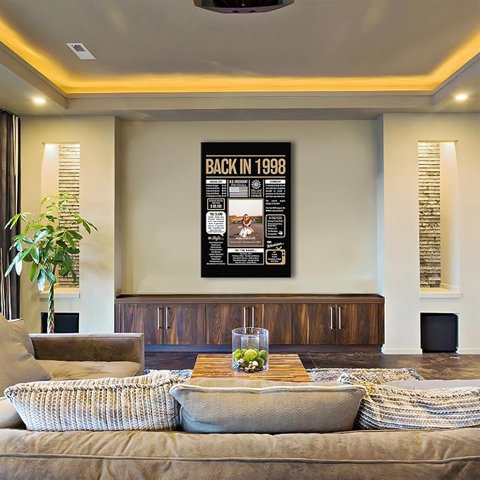 Personalized 27th Birthday Party Decorations Men, Women, Him, Her - Custom Gifts Idea For 27 Years Old, Back In The Year You Born Newspaper For 27th Birthday Poster No Frame Black Gold