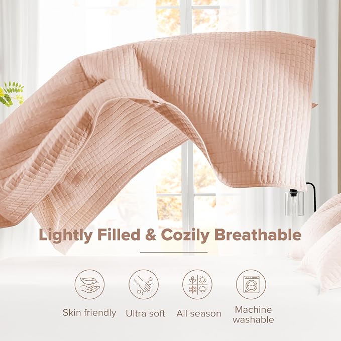 Comfort Spaces Kienna King Quilt Bedding Set 3 Piece, 104"x90" Blush | Soft Cozy Lightweight Summer Coverlet Cal King, Quilted Bedspreads Extra Layer, Modern Casual Bedroom Decor, OEKO-TEX