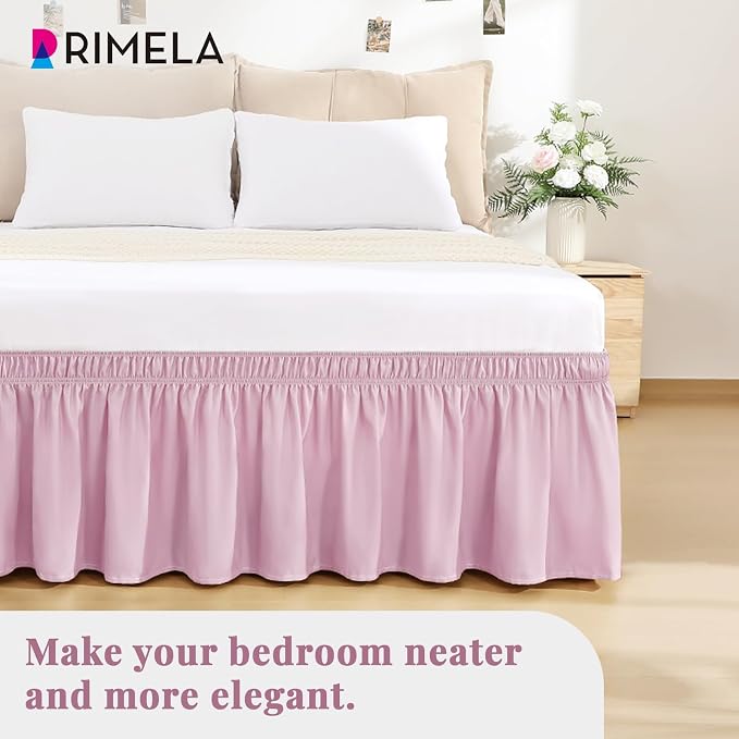 Baby Purple Bed Skirt Queen Size 15" Drop, Elastic Wrap Around Bedskirt | Solid ruffled, Wrap-around/elastic, Wrinkle & Fade resistant, with Adhesive Strips, Gift Packed, Machine Wash/Tumble Dry/Iron