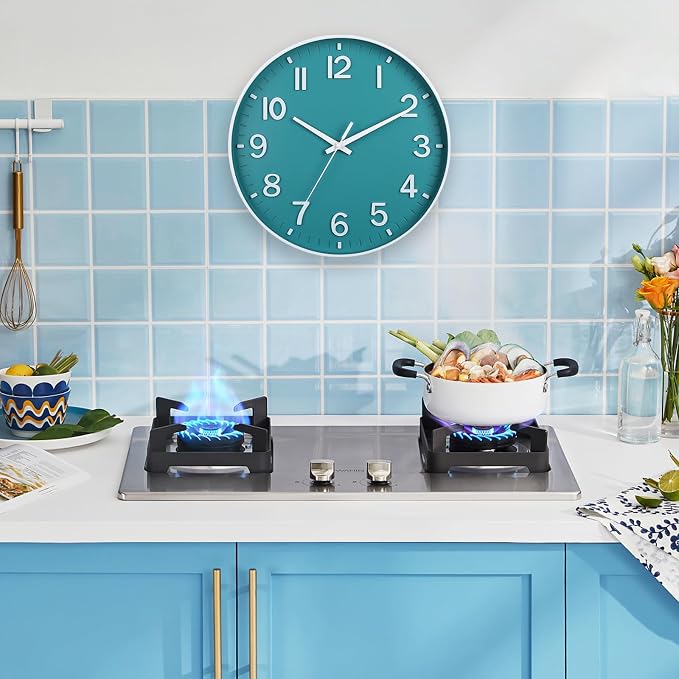 HZDHCLH 12 Inch Silent Wall Clock Battery Operated Non Ticking Teal | 12 inch Silent Non Ticking Modern Wall Clock for Living Room Bedroom Kitchen Office Classroom Decor