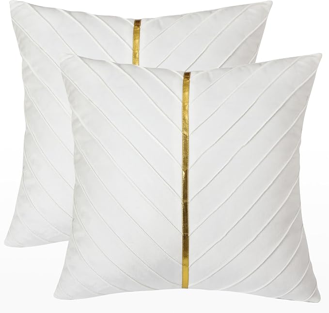 Velvet Throw Pillow Covers 22x22 inch Pack of 2 Gold Decor White