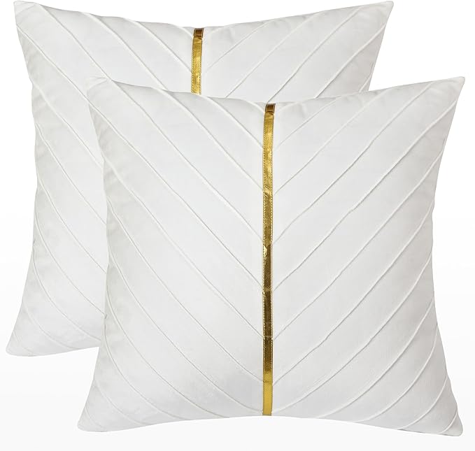 Velvet Throw Pillow Covers 20x20 inch Pack of 2 Gold Decor White