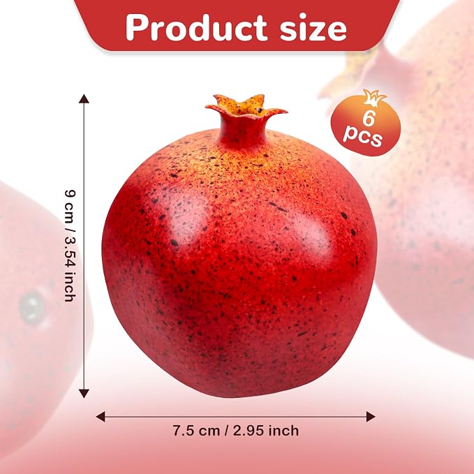 6pcs Artificial Pomegranate Decor, Realistic Plastic Fake Fruit