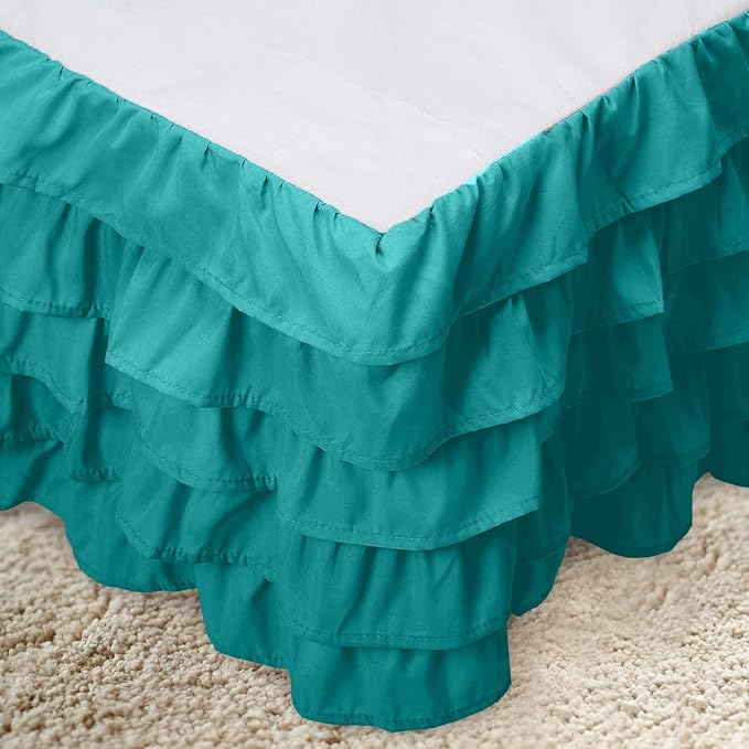 Elegant Comfort Luxurious Premium Quality 1500 Thread Count Wrinkle and Fade Resistant Egyptian Quality Microfiber Multi-Ruffle Bed Skirt - 15inch Drop, King, Turquoise