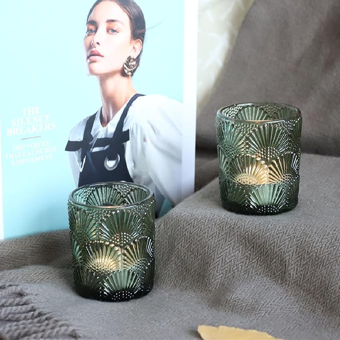 Woho 24pcs Green Votive Candle Holder, Tealight Candle Holder for Christmas