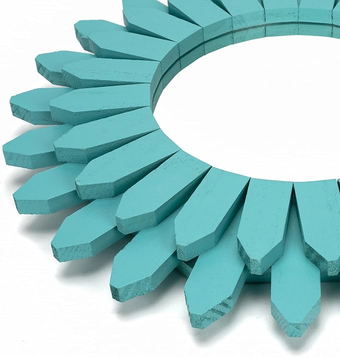 Beach Wall Decor Mirror 12 inch Wood Coastal Wall Decor Sunburst Boho Home Decor Room Decor for Bedroom Living Room Bathroom Cyan