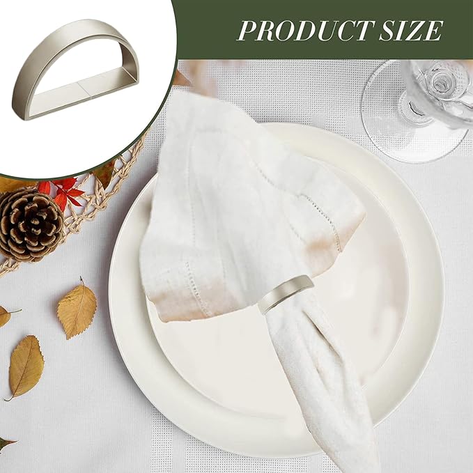 8 Pcs Silver Napkin Rings - Metal Napkin Ring(Semicircle) | Stainless Steel Napkin Rings for Table Settings Wedding Christmas Party Dinner Table